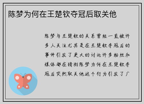 陈梦为何在王楚钦夺冠后取关他
